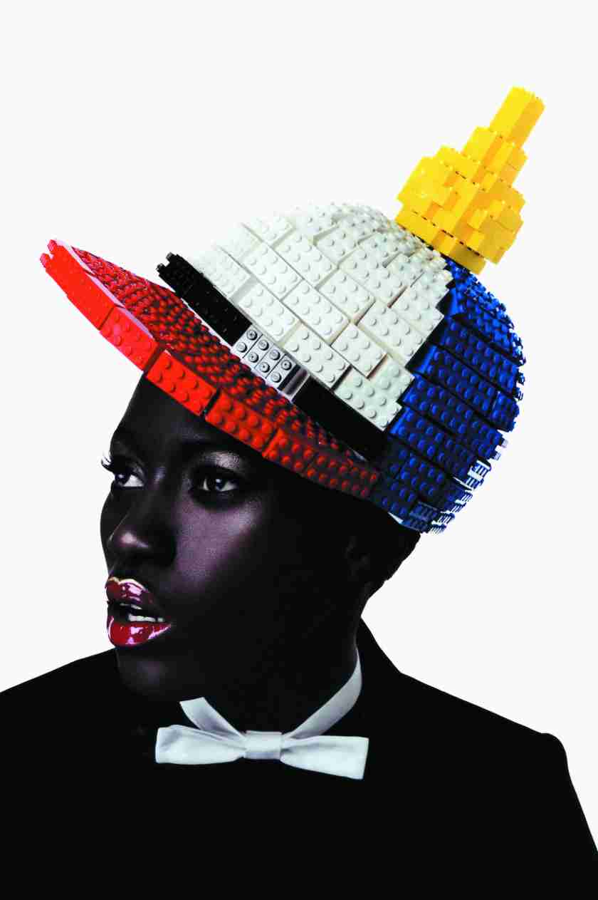 Lego hat, “JC in the Sky with Diamonds” collection, Tush Magazine, Photo © Jean Charles de Castelbajac. All rights reserved